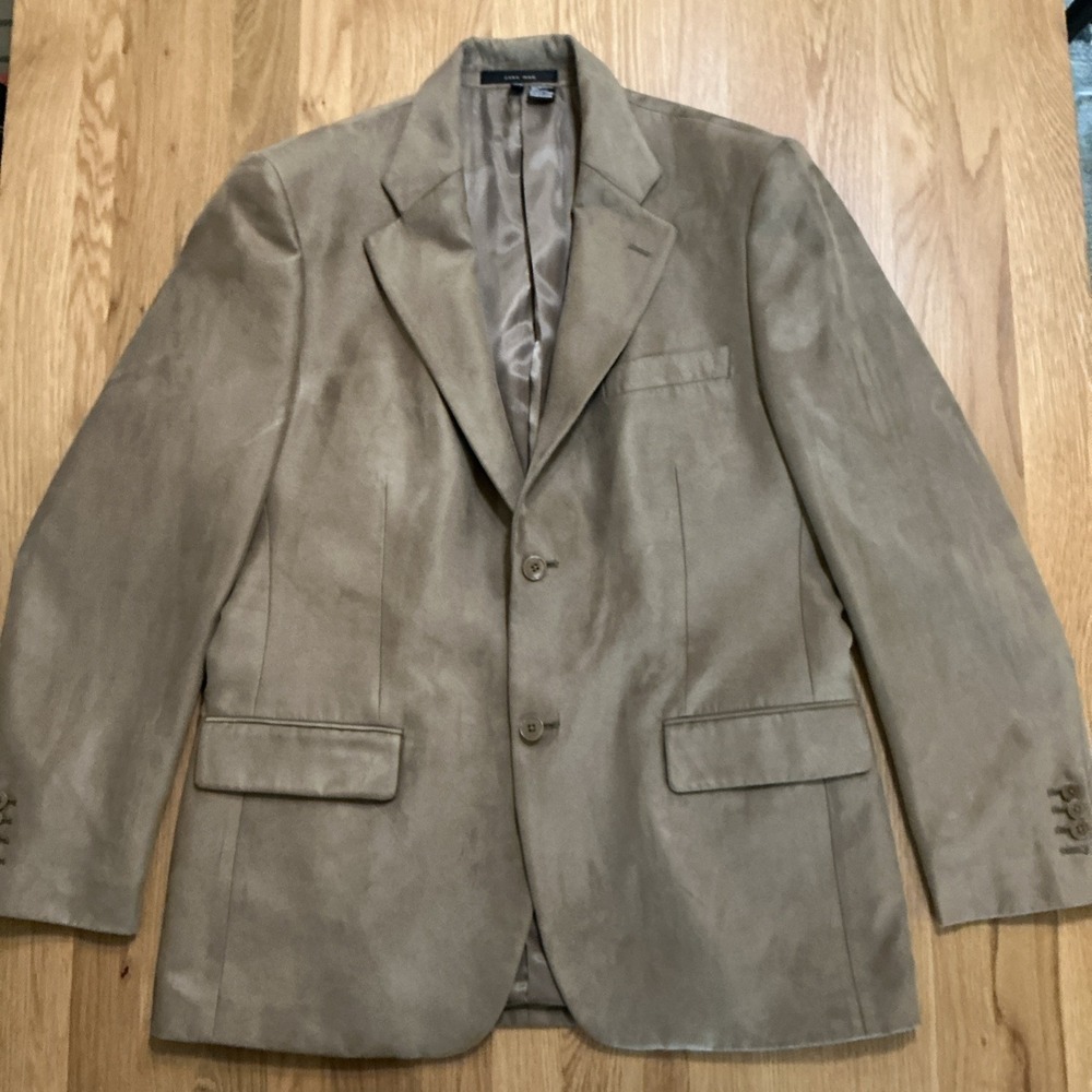 ZARA Man Faux Suede Blazer Mens 42 Tan Beige Sport Coat 2 Button Jacket